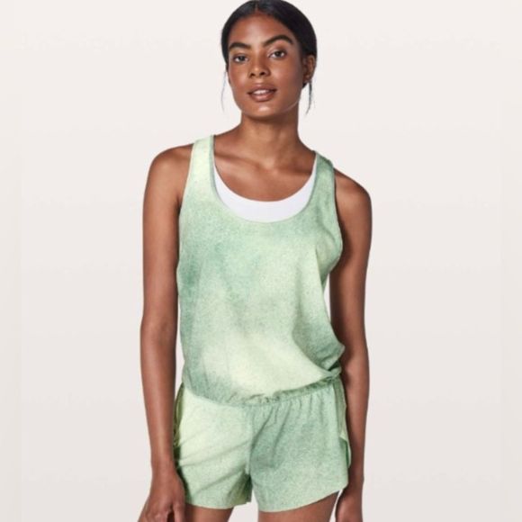 lululemon athletica Pants - Lululemon Athletica Mint Green & Grey Print Chase Me Onesie Athletic Romper